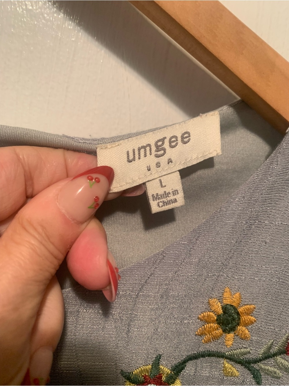 Umgee Blue Floral Boho Embroidered Size Large Babydoll Dress Cotton Blend - Picture 4 of 16